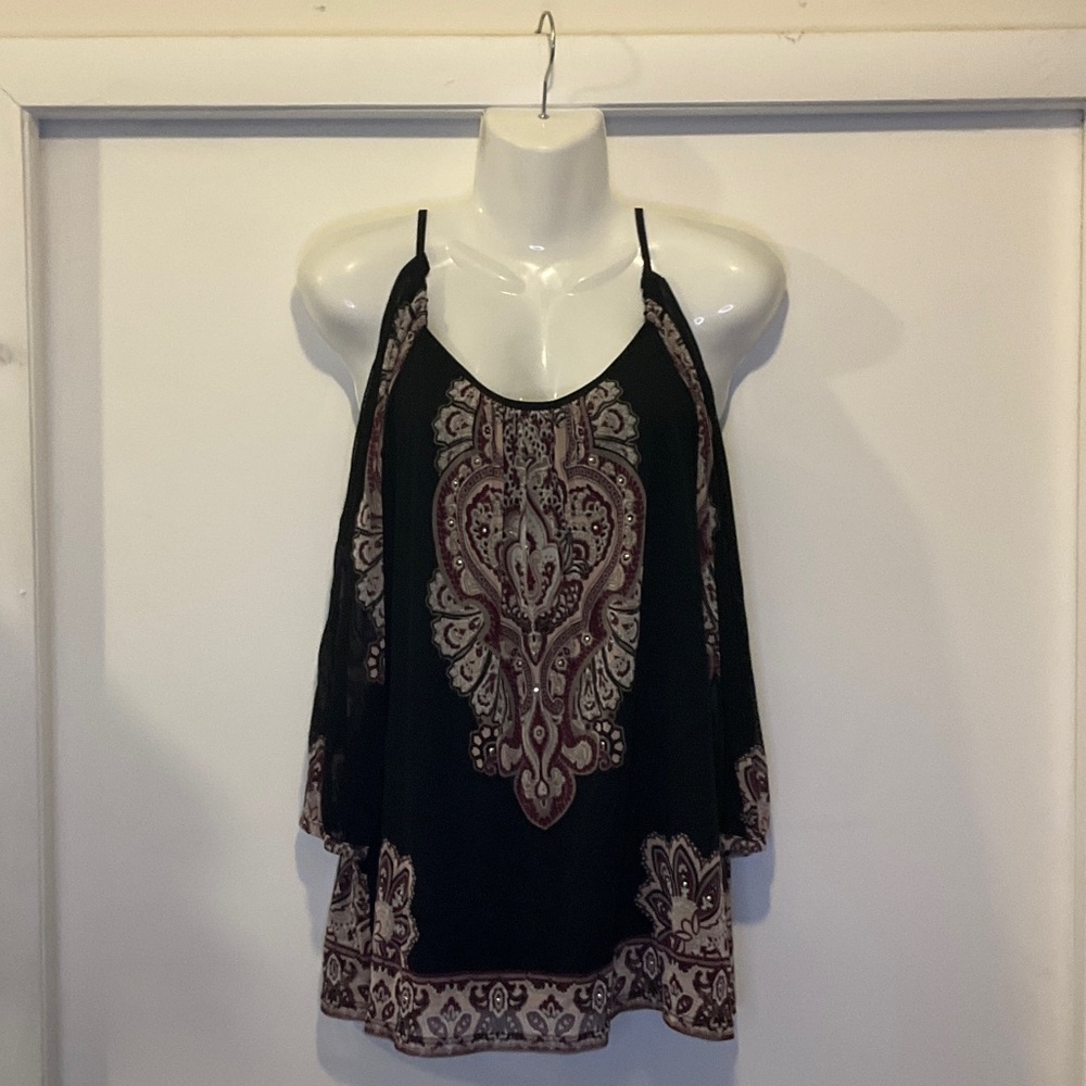 INC International Concepts Black and Burgundy Paisley Camisole